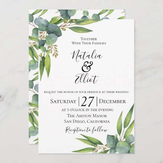 Faire-part de mariage botanique d'Eucalyptus (Devant / Derrière)