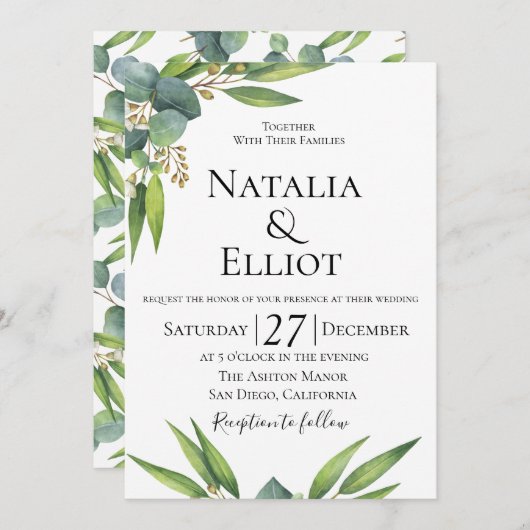 Faire-part de mariage botanique d'eucalyptus (Devant / Derrière)