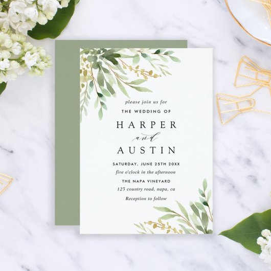 Faire-part de mariage botanique du feuillage vert