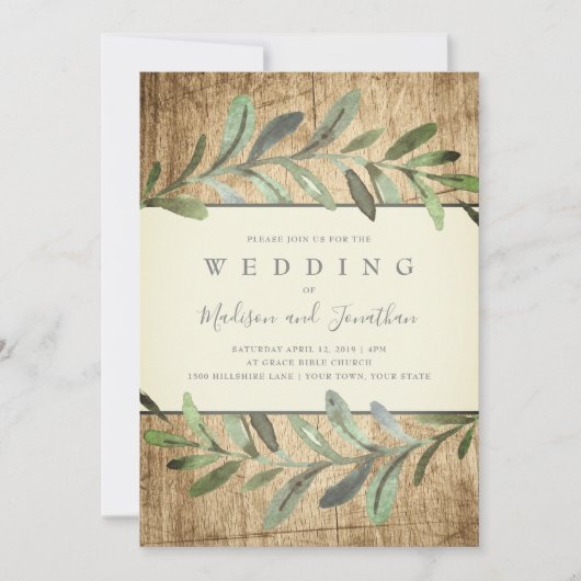 Faire-part de mariage botanique en bois de vignes (Devant)