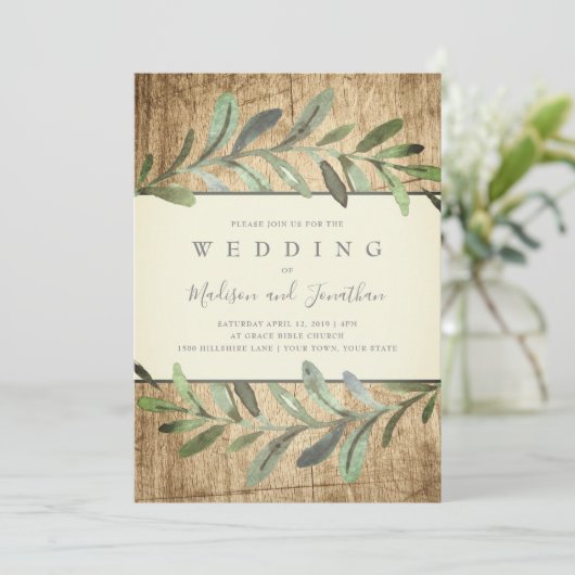 Faire-part de mariage botanique en bois de vignes (Debout devant)