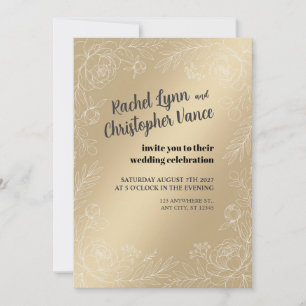 Faire-part de mariage botanique en satin champagne
