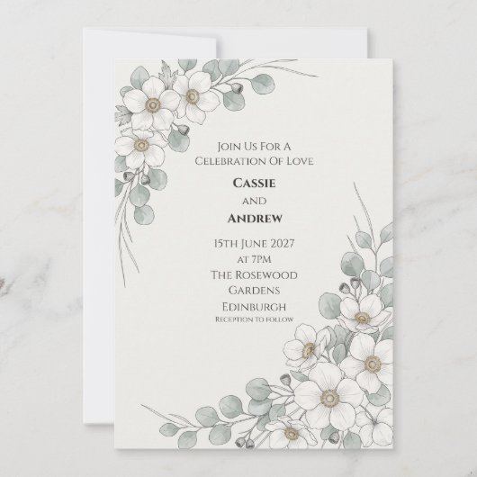 Faire-part de mariage botanique Eucalyptus Anémone (Devant)