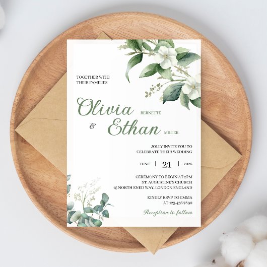 Faire-part de mariage botanique Eucalyptus Jasmin