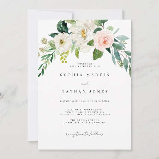 Faire-part de mariage botanique feuille verte blus (Devant)
