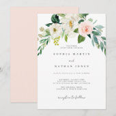 Faire-part de mariage botanique feuille verte blus (Devant / Derrière)