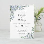 Faire-part de mariage botanique floral bleu Poudre (Debout devant)