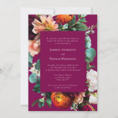 Faire-part de mariage botanique floral rose profon (Devant)