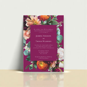 Faire-part de mariage botanique floral rose profon