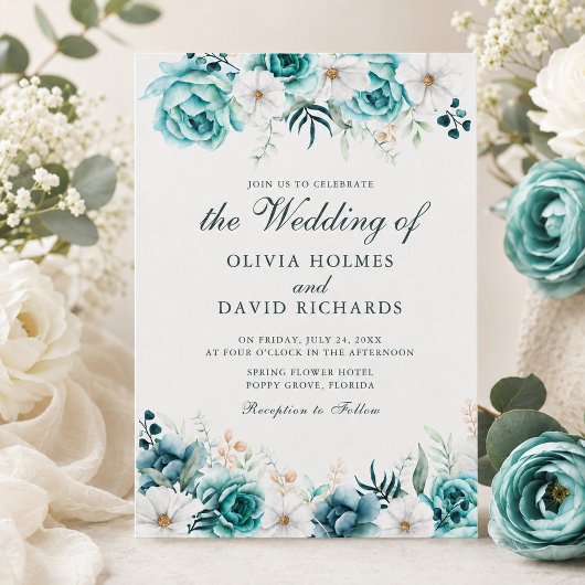 Faire-part de mariage botanique floral sarcelle mo
