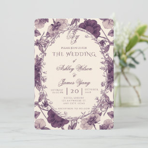 Faire-part de mariage botanique floral violet élég