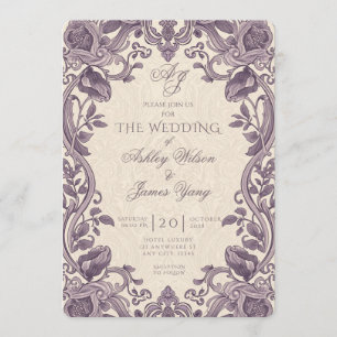 Faire-part de mariage botanique floral violet élég