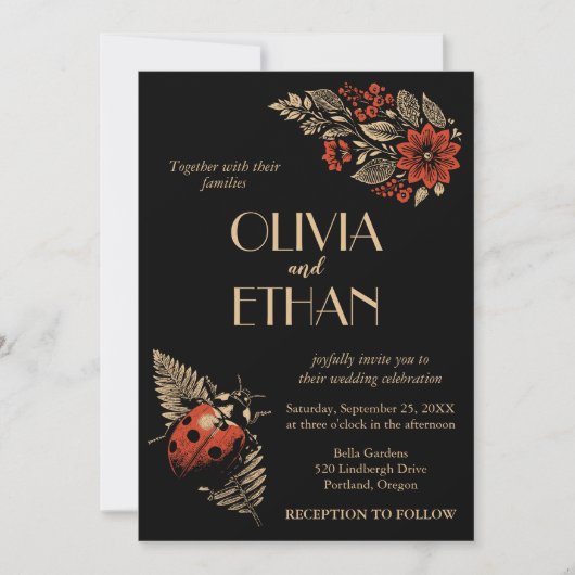 Faire-part de mariage botanique foncé - Wabi Sabi (Devant)