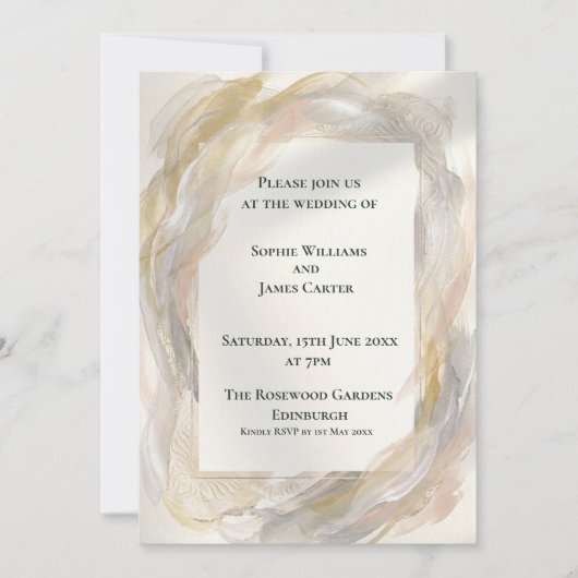 Faire-part de mariage botanique gris argent (Devant)