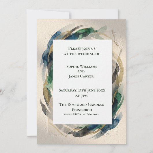 Faire-part de mariage botanique gris bleu (Devant)