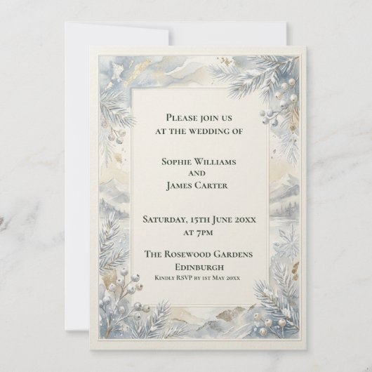 Faire-part de mariage botanique gris-bleu (Devant)