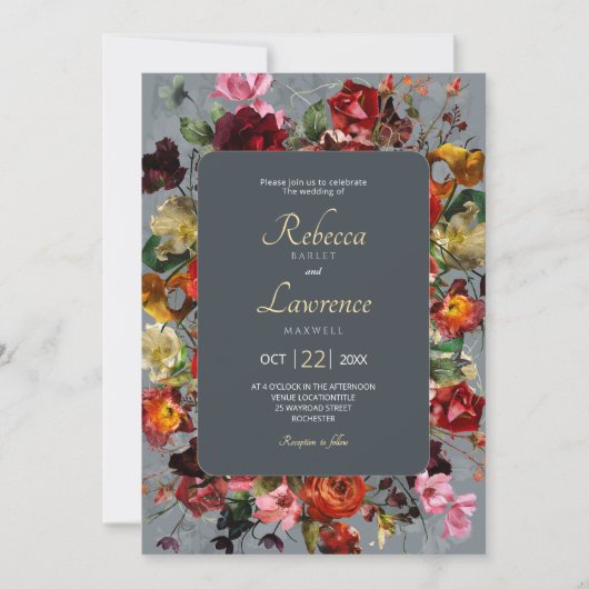 Faire-part de mariage botanique gris chic (Devant)