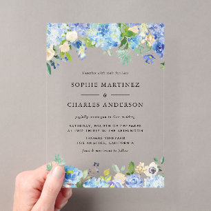 Faire-part de mariage botanique Hydrangea bleu aqu