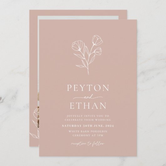 Faire-part de mariage botanique minimale PEYTON (Devant / Derrière)