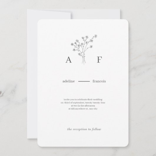 Faire-part de mariage botanique minimaliste (Devant)