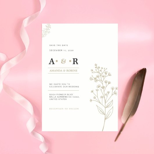 Faire-part de mariage botanique minimaliste