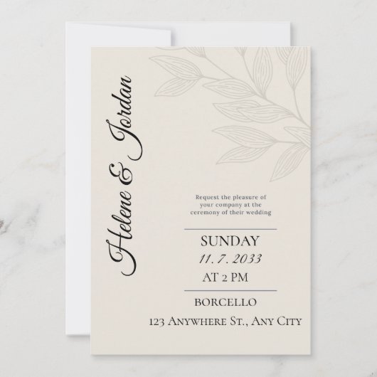 Faire-Part de Mariage Botanique Minimaliste (Devant)