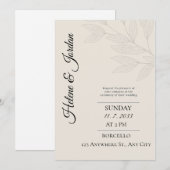 Faire-Part de Mariage Botanique Minimaliste (Devant / Derrière)