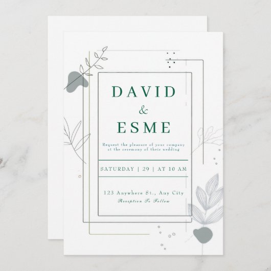 Faire-part de mariage botanique moderne (Devant / Derrière)