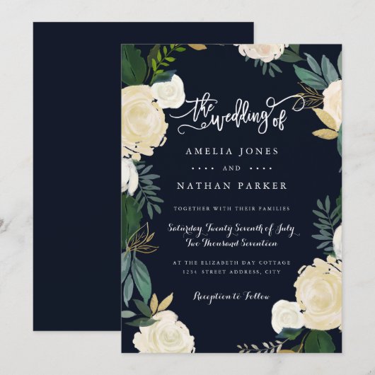 Faire-part de mariage botanique moderne marine (Devant / Derrière)