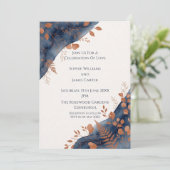 Faire-part de mariage botanique Navy Copper (Debout devant)