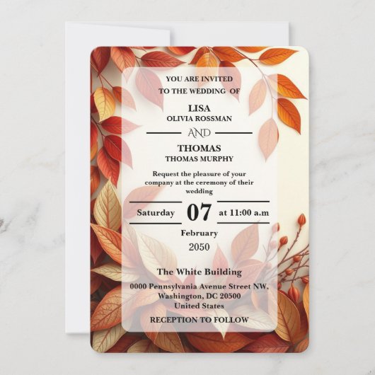 Faire-part de mariage botanique olive rouille (Devant)
