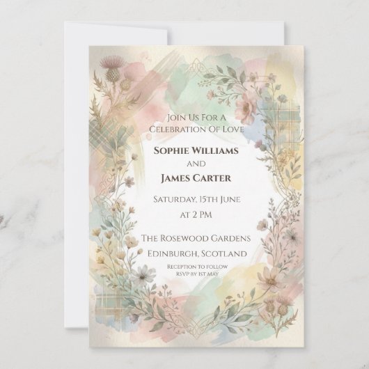 Faire-part de mariage botanique pastel rose (Devant)