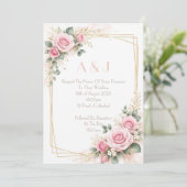 Faire-part de mariage botanique rose (Debout devant)