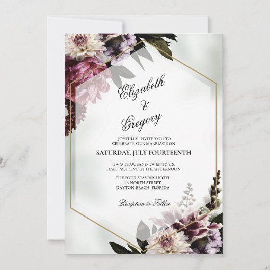 Faire-part de mariage botanique rose (Devant)