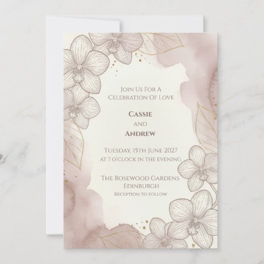Faire-part de mariage botanique rose blush (Devant)