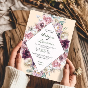 faire-part de mariage botanique rose chic et pouss