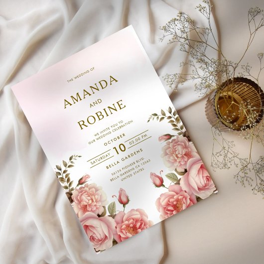 Faire-part de mariage botanique rose pâle