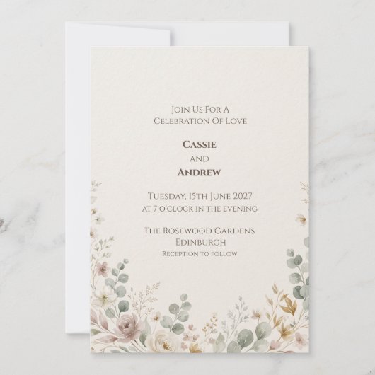 Faire-part de mariage botanique rose tendre (Devant)