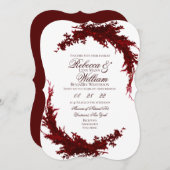 Faire-part de mariage botanique rouge foncé et bla (Devant / Derrière)