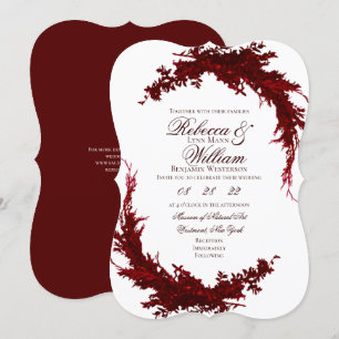 Faire-part de mariage botanique rouge foncé et bla