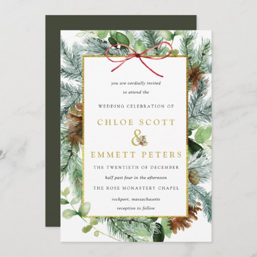 Faire-part de mariage botanique rustique d'hiver (Devant / Derrière)