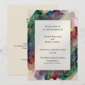 Faire-part de mariage botanique sarcelle et or (Devant / Derrière)