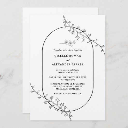 Faire-part de mariage botanique simple (Devant / Derrière)