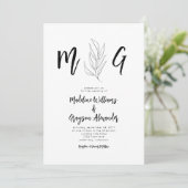 Faire-part de mariage botanique simple monogramme (Debout devant)