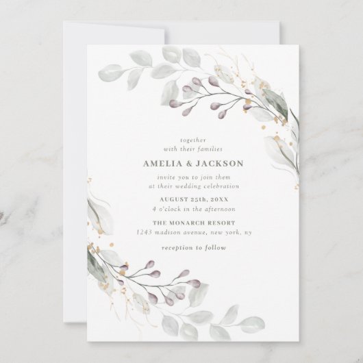 Faire-part de mariage botanique vert (Devant)