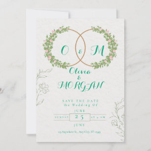 Faire-part de mariage botanique vert et blanc