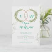 Faire-part de mariage botanique vert et blanc (Debout devant)