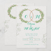 Faire-part de mariage botanique vert et blanc (Devant / Derrière)