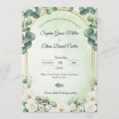 Faire-part de mariage botanique vert eucalyptus (Devant)