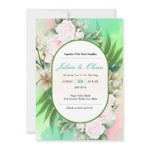 Faire-part de mariage botanique vert menthe et ros
